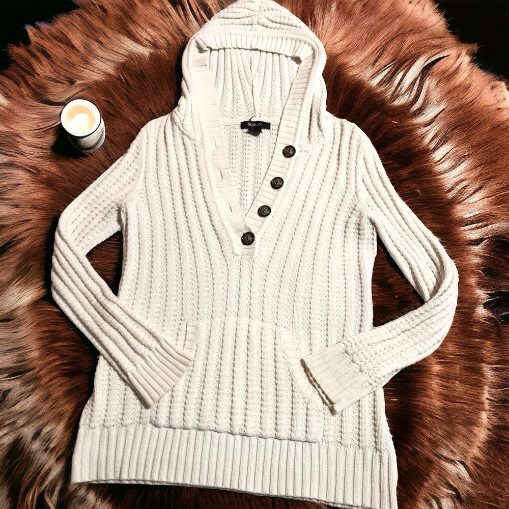 STYLE & Co. Hooded Ribbed Knit Pullover Long Sleeve Sweater